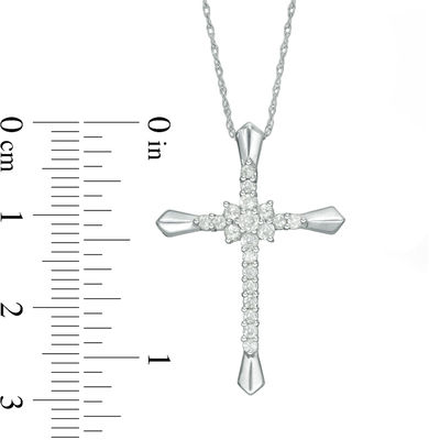 0.37 CT. T.W. Diamond Flower Cluster Cross Pendant in 10K White Gold