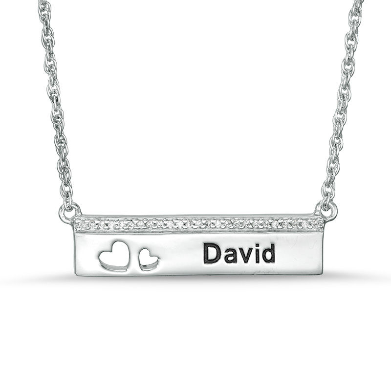 1 15 Ct T W Diamond Double Heart Cut Out Bar Necklace In Sterling Silver 1 Name Peoples Jewellers