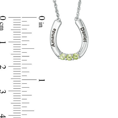 Mother's Simulated Birthstone Horseshoe Necklace in Sterling Silver (3 Stones and 2 Names)