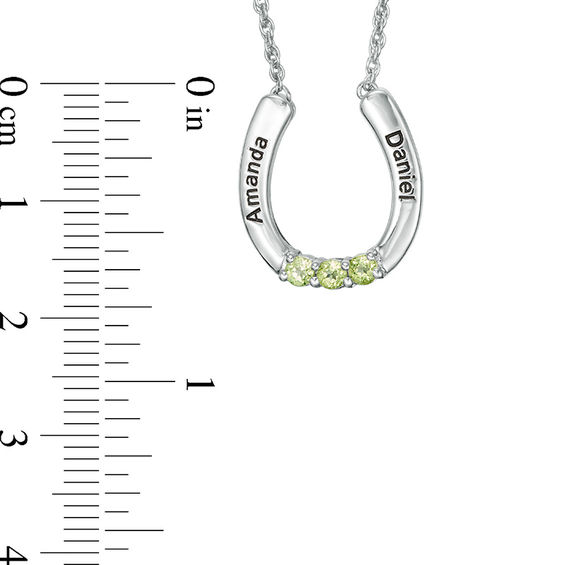 Mother's Simulated Birthstone Horseshoe Necklace in Sterling Silver (3 Stones and 2 Names)