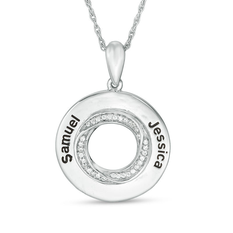 Main Image 1 of Couple's 1/15 CT. T.W. Diamond Swirl Circle Pendant in Sterling Silver (2 Names)