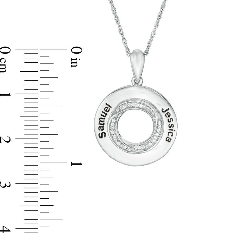 Couple's 1/15 CT. T.W. Diamond Swirl Circle Pendant in Sterling Silver (2 Names)|Peoples Jewellers