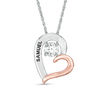 5.0mm Simulated Birthstone Tilted Heart Pendant in Sterling Silver and 10K Rose Gold (1 Stones and Names)