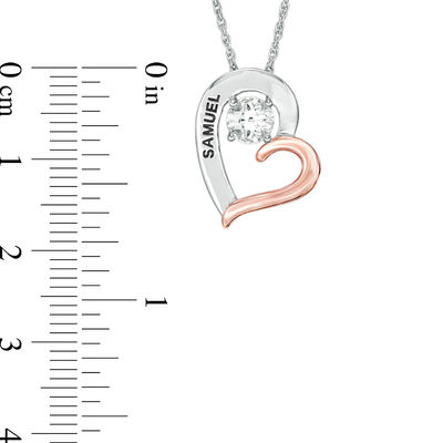 5.0mm Simulated Birthstone Tilted Heart Pendant in Sterling Silver and 10K Rose Gold (1 Stones and Names)