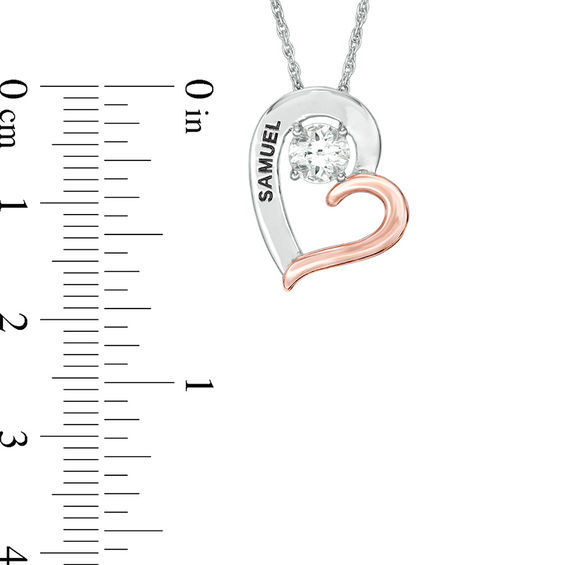 5.0mm Simulated Birthstone Tilted Heart Pendant in Sterling Silver and 10K Rose Gold (1 Stones and Names)