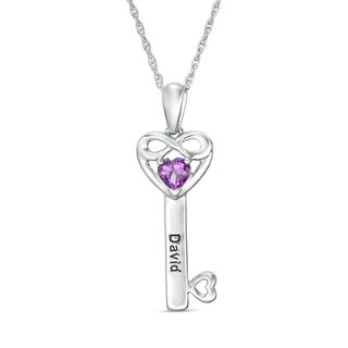 4.0mm Simulated Birthstone Heart with Infinity Key Pendant in Sterling Silver (1 Stone and Name)