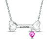 Thumbnail Image 0 of 4.0mm Heart-Shaped Simulated Birthstone Charm Dog Bone Necklace in Sterling Silver (1 Stone and Name)