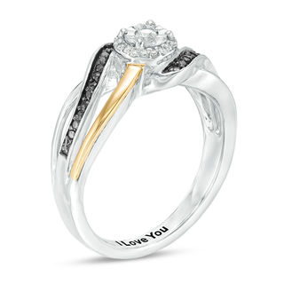 1/6 CT. T.W. Enhanced Black and White Diamond Frame Multi-Row Promise Ring in Sterling Silver and 10K Gold (1 Line)