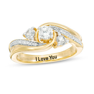 Couple's Simulated Birthstone and Diamond Accent Ring (3 Stones and 1 Line)