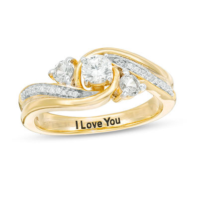 Couple's Simulated Birthstone and Diamond Accent Ring (3 Stones and 1 Line)