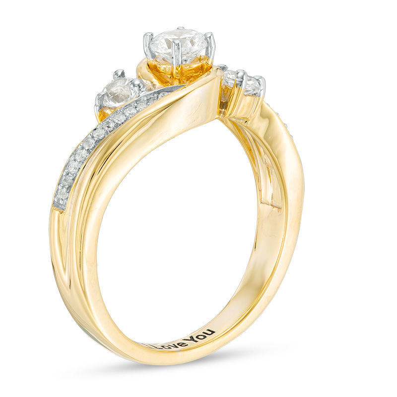 Couple's Simulated Birthstone and Diamond Accent Ring (3 Stones and 1 Line)|Peoples Jewellers