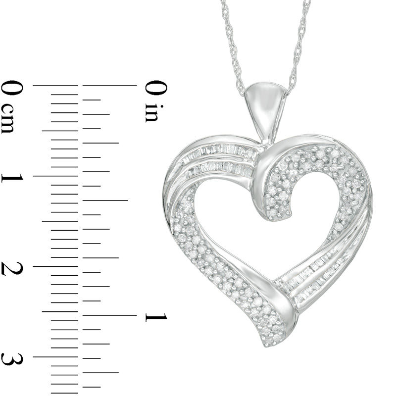 0.45 CT. T.W. Baguette and Round Diamond Heart Pendant in 10K White Gold|Peoples Jewellers