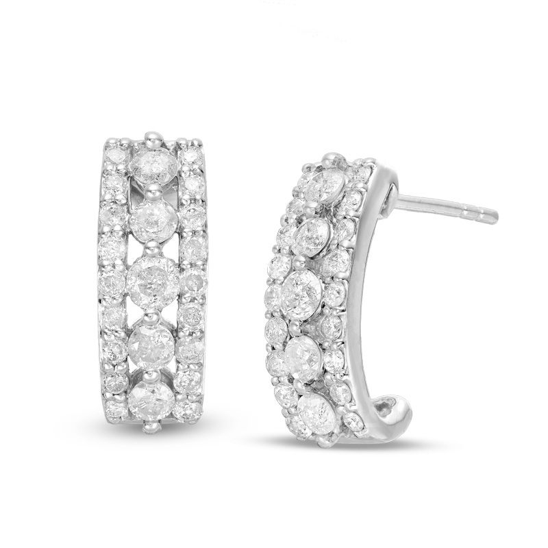 0.95 CT. T.W. Diamond Multi-Row Huggie Hoop Earrings in 10K White Gold|Peoples Jewellers