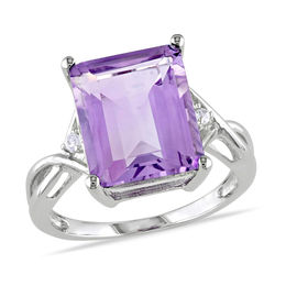 Emerald-Cut Amethyst and White Topaz Split Shank Ring in Sterling Silver