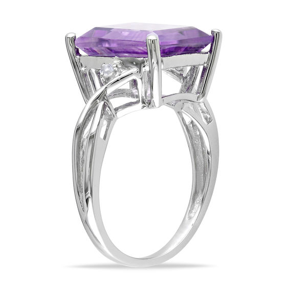 Emerald-Cut Amethyst and White Topaz Split Shank Ring in Sterling Silver