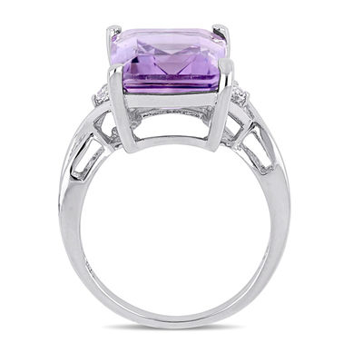 Emerald-Cut Amethyst and White Topaz Split Shank Ring in Sterling Silver