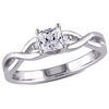 Thumbnail Image 0 of 4.0mm Princess-Cut Lab-Created White Sapphire and 0.04 CT. T.W. Diamond Promise Ring in Sterling Silver