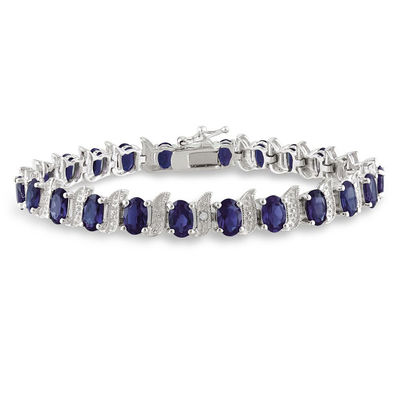 Oval Lab-Created Blue Sapphire and Diamond Accent Cascading Bracelet in Sterling Silver