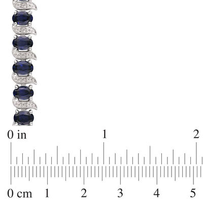 Oval Lab-Created Blue Sapphire and Diamond Accent Cascading Bracelet in Sterling Silver