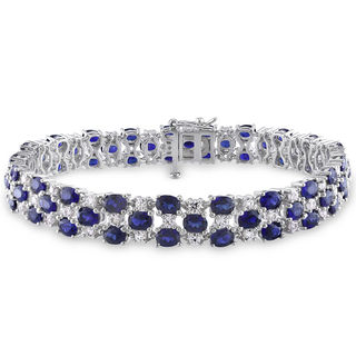 Oval Lab-Created Blue and White Sapphire Woven Bracelet in Sterling Silver - 7.25"