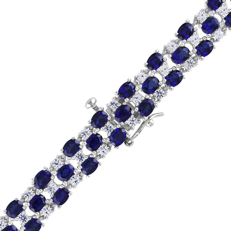 Oval Lab-Created Blue and White Sapphire Woven Bracelet in Sterling Silver - 7.25"|Peoples Jewellers