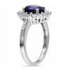 Oval Lab-Created Blue and White Sapphire Sunburst Frame Ring in Sterling Silver with Diamond Accents