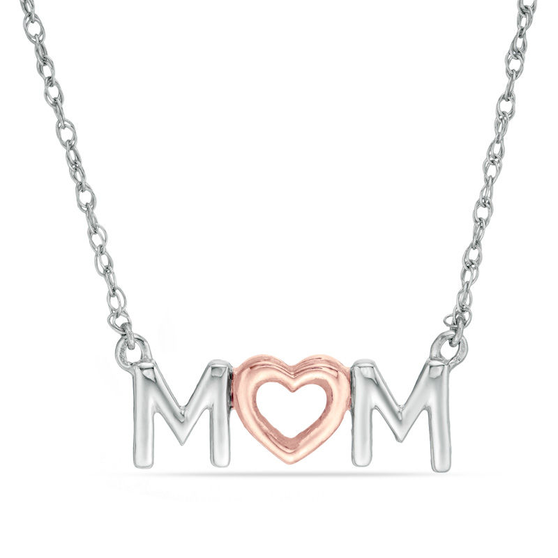 "MOM" with Heart Necklace in 10K Two-Tone Gold - 17.25"|Peoples Jewellers