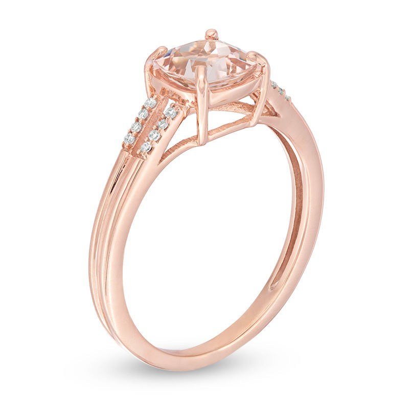6.0mm Cushion-Cut Morganite and 0.05 CT. T.W. Diamond Split Shank Ring in 10K Rose Gold|Peoples Jewellers
