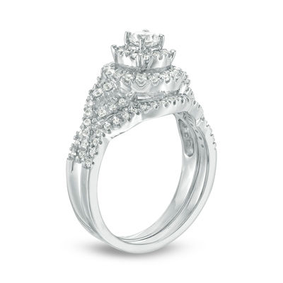 0.69 CT. T.W. Diamond Double Frame Twist Bridal Set in 10K White Gold