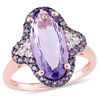 Thumbnail Image 0 of Elongated Oval Amethyst and White Topaz Frame Tri-Sides Ring in Sterling Silver with Rose Rhodium