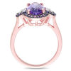 Thumbnail Image 2 of Elongated Oval Amethyst and White Topaz Frame Tri-Sides Ring in Sterling Silver with Rose Rhodium