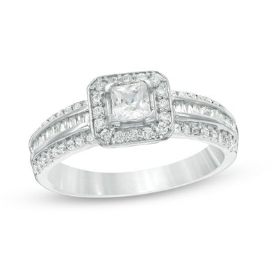 0.69 CT. T.W. Princess-Cut Diamond Frame Multi-Row Engagement Ring in 10K White Gold