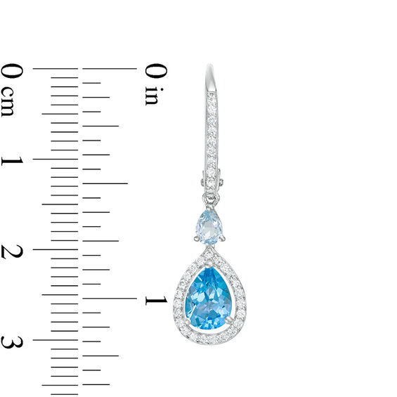 Pear-Shaped Swiss and Sky Blue Topaz with Lab-Created White Sapphire Frame Drop Earrings in Sterling Silver