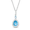 Thumbnail Image 0 of Pear-Shaped Swiss and Sky Blue Topaz with Lab-Created White Sapphire Frame Drop Pendant in Sterling Silver