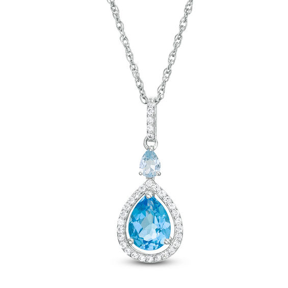 Pear-Shaped Swiss and Sky Blue Topaz with Lab-Created White Sapphire ...