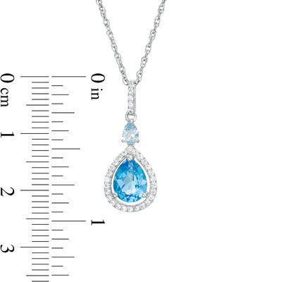 Pear-Shaped Swiss and Sky Blue Topaz with Lab-Created White Sapphire Frame Drop Pendant in Sterling Silver