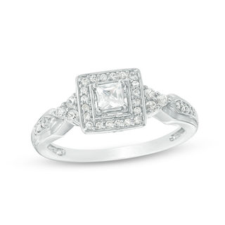 0.37 CT. T.W. Princess-Cut Diamond Frame Tri-Sides Engagement Ring in 10K White Gold