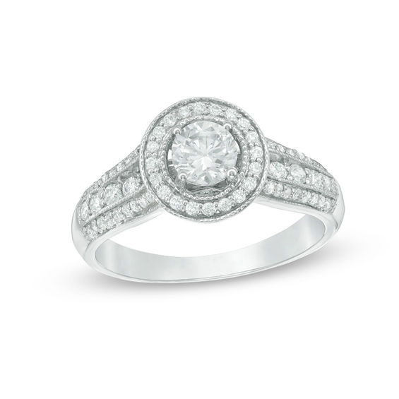 0.79 CT. T.W. Diamond Frame Multi-Row Vintage-Style Engagement Ring in 10K White Gold