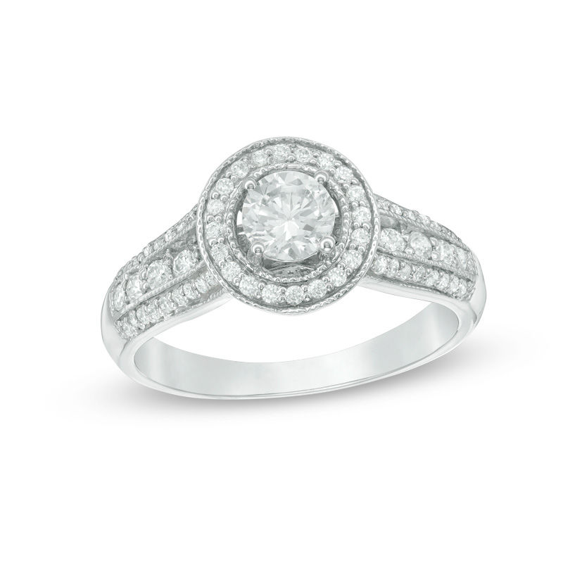 0.79 CT. T.W. Diamond Frame Multi-Row Vintage-Style Engagement Ring in 10K White Gold|Peoples Jewellers