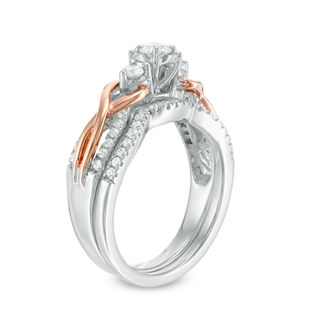 0.45 CT. T.W. Diamond Three Stone Loop Twist Bridal Set in 10K Two-Tone ...