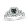 Thumbnail Image 0 of 0.69 CT. T.W. Enhanced Black and White Diamond Double Frame Loop Twist Engagement Ring in 10K White Gold