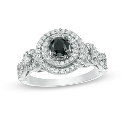 0.69 CT. T.W. Enhanced Black and White Diamond Double Frame Loop Twist Engagement Ring in 10K White Gold