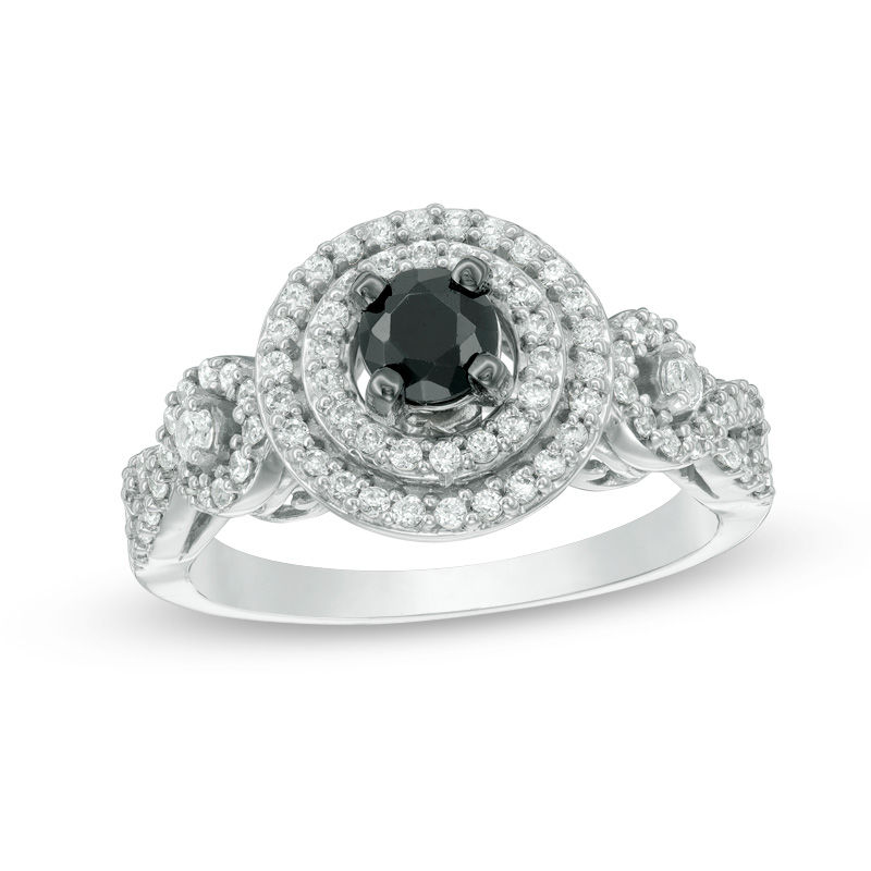 0.69 CT. T.W. Enhanced Black and White Diamond Double Frame Loop Twist Engagement Ring in 10K White Gold|Peoples Jewellers