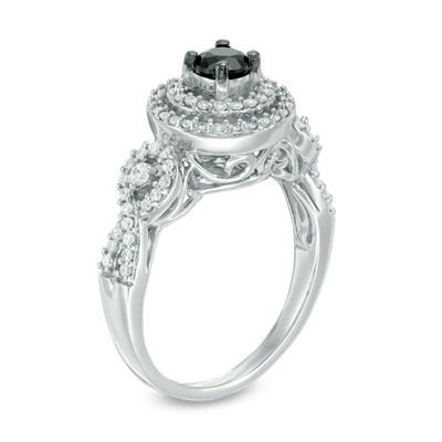 0.69 CT. T.W. Enhanced Black and White Diamond Double Frame Loop Twist Engagement Ring in 10K White Gold