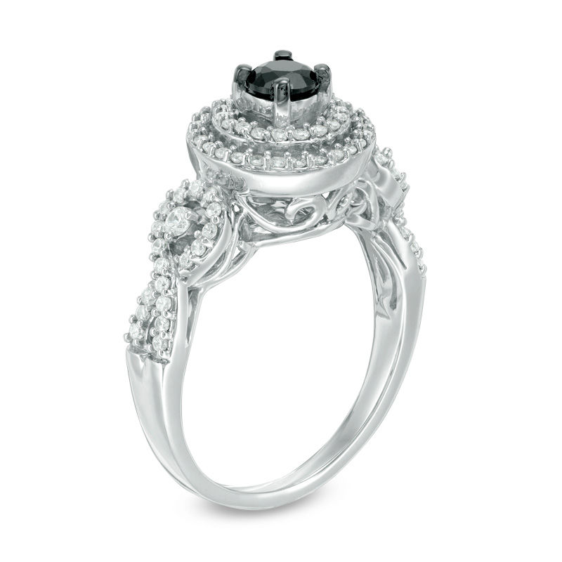 0.69 CT. T.W. Enhanced Black and White Diamond Double Frame Loop Twist Engagement Ring in 10K White Gold|Peoples Jewellers
