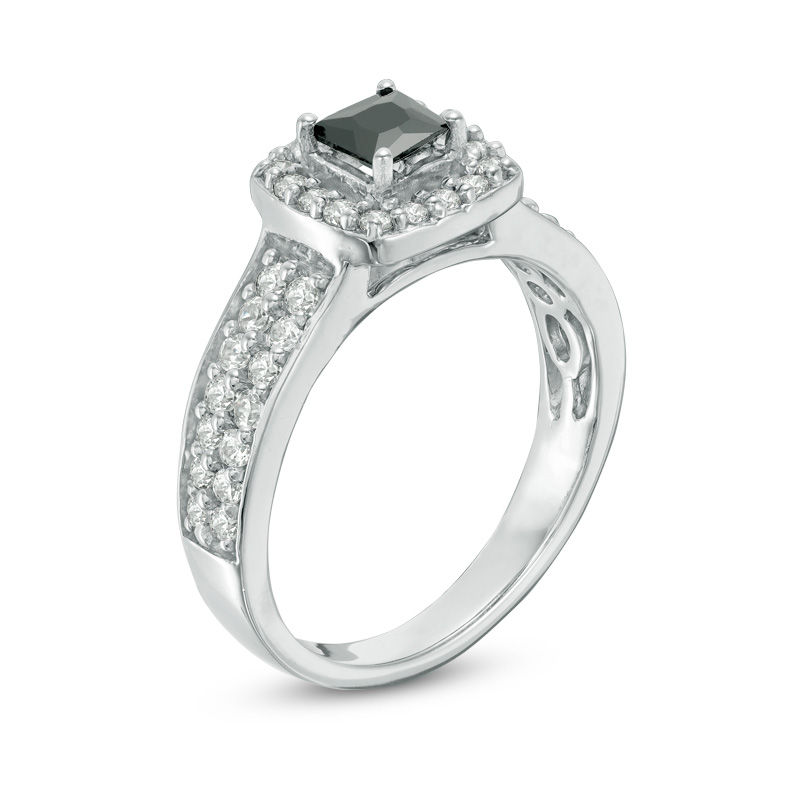 0.95 CT. T.W. Princess-Cut Enhanced Black and White Diamond Frame Multi-Row Engagement Ring in 10K White Gold|Peoples Jewellers