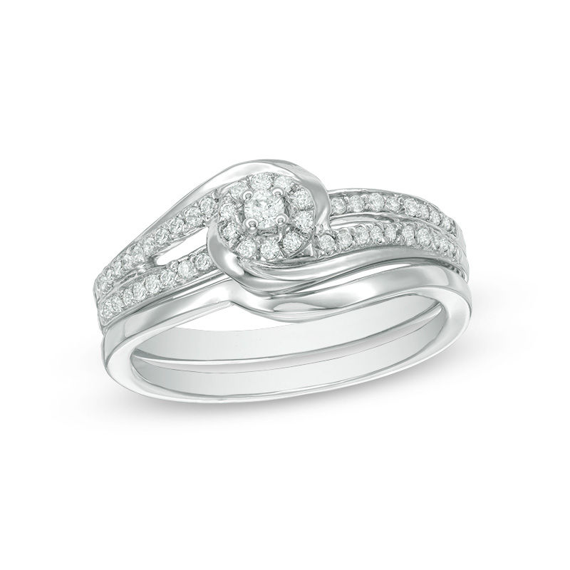 0.23 CT. T.W. Diamond Frame Swirl Bypass Bridal Set in Sterling Silver|Peoples Jewellers