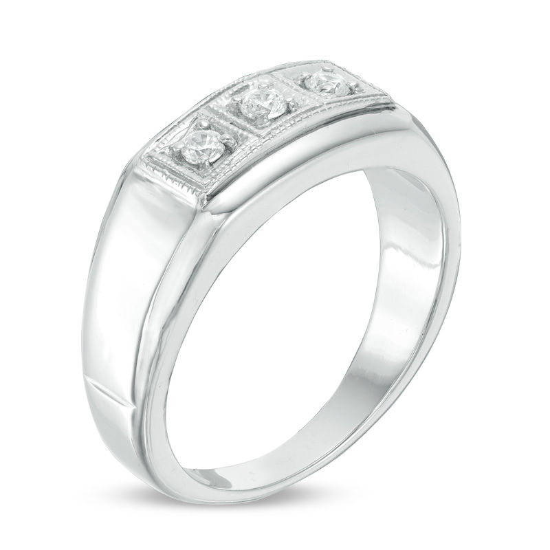 Men's 0.145 CT. T.W. Diamond Three Stone Ring in Sterling Silver ...