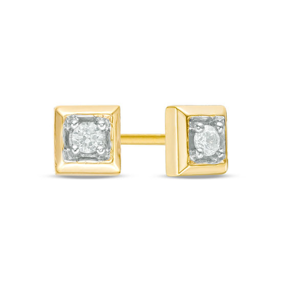 0.085 CT. T.W. Diamond Solitaire Square Stud Earrings in 10K Gold