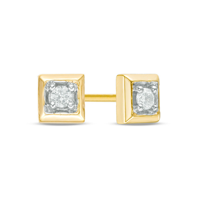 0.085 CT. T.W. Diamond Solitaire Square Stud Earrings in 10K Gold|Peoples Jewellers